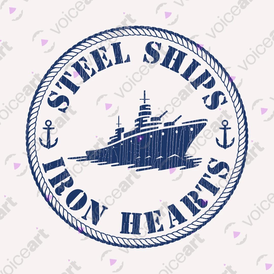 VOICEART White Watermark Steel Ships Patriotic Graphic Tee for USA Holidays Short Sleeve Cotton Shirt for Men and Women