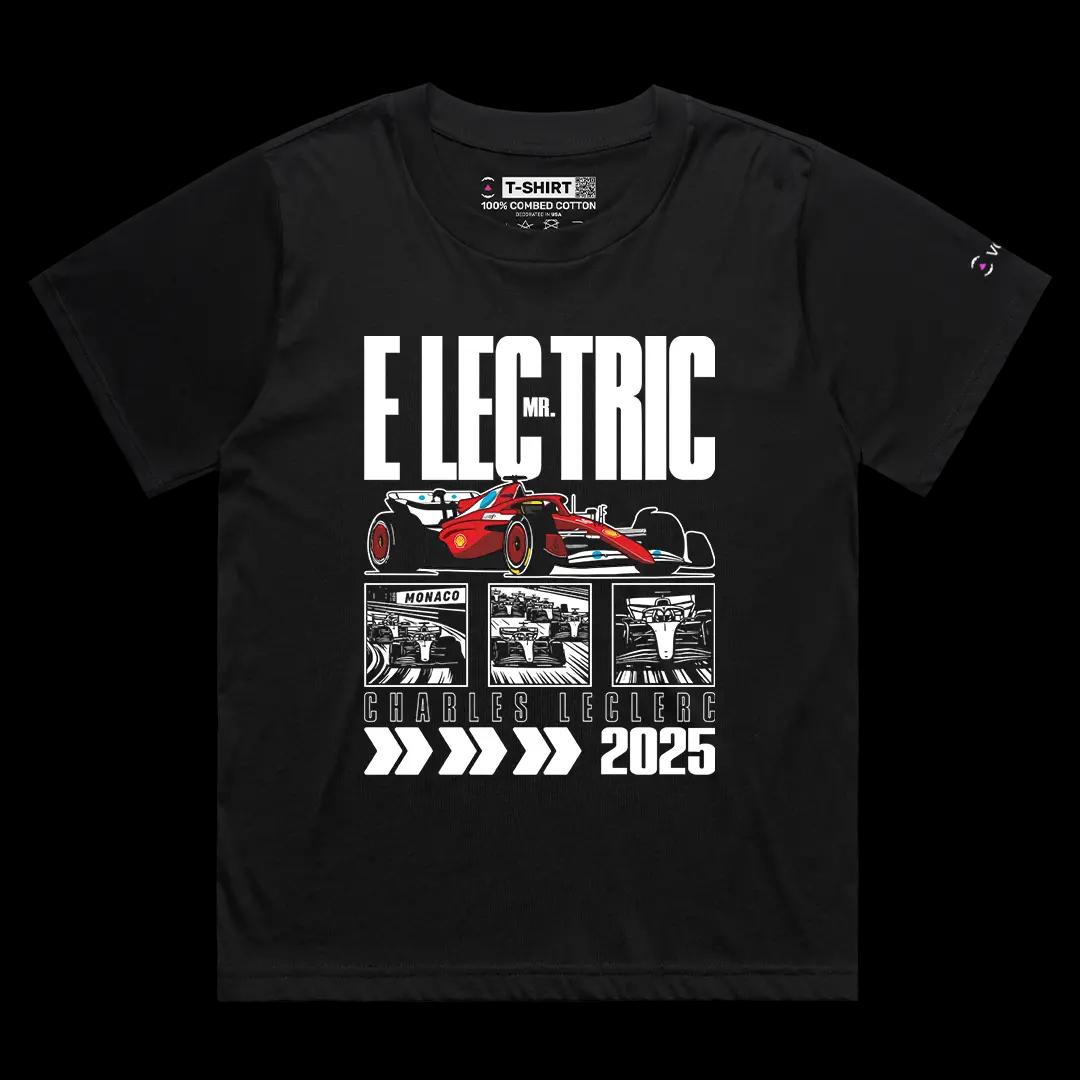 VOICEART Black Female Loose Charles Mr Electric Sport Graphic Tee for Formula Racing Fans Short T-Shirt for Men and Women
