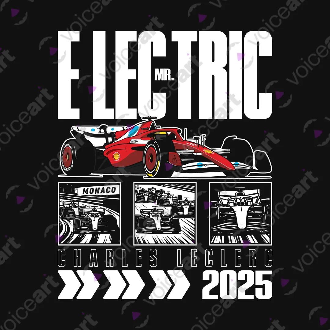 VOICEART Black Watermark Charles Mr Electric Sport Graphic Tee for Formula Racing Fans Short T-Shirt for Men and Women
