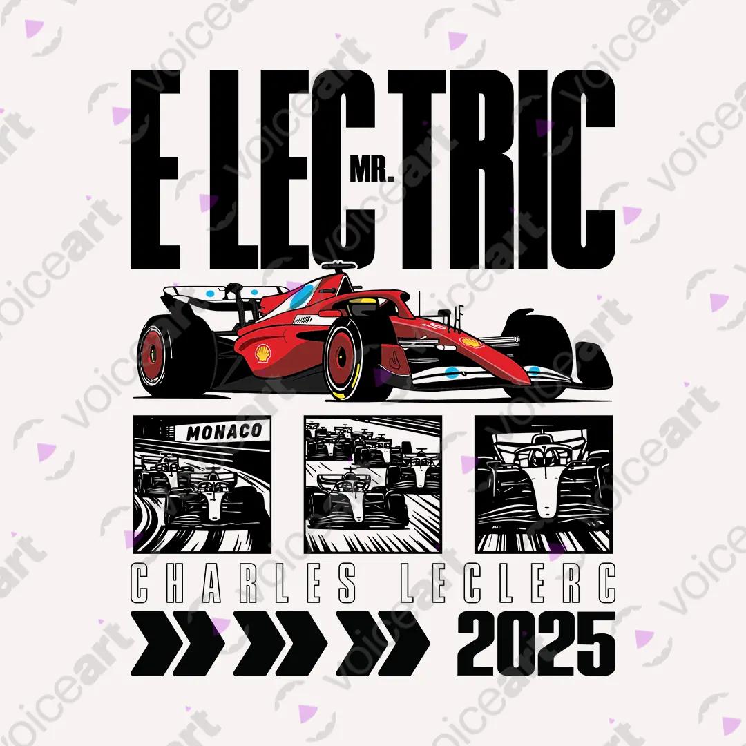VOICEART White Watermark Charles Mr Electric Sport Graphic Tee for Formula Racing Fans Short T-Shirt for Men and Women