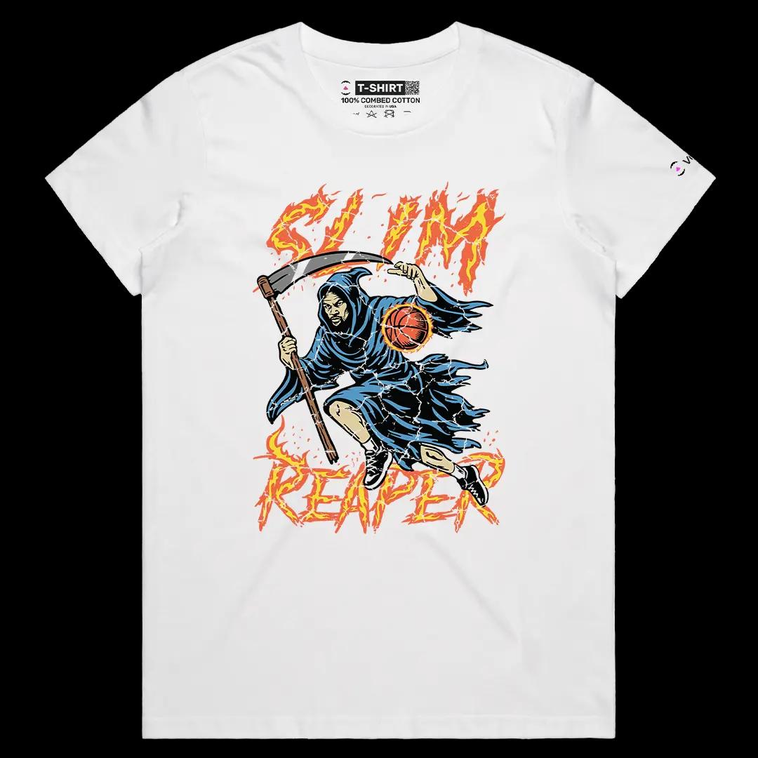 VOICEART White Female Regular Kevin The Slim Reaper Sports Graphic Tee for Basketball Fans Short T-Shirt for Men and Women
