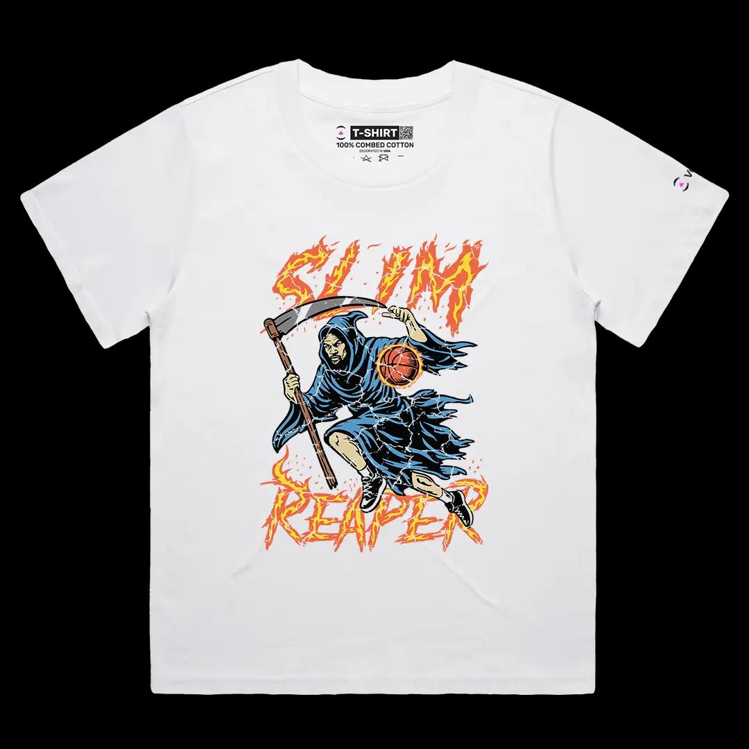 VOICEART White Female Loose Kevin The Slim Reaper Sports Graphic Tee for Basketball Fans Short T-Shirt for Men and Women