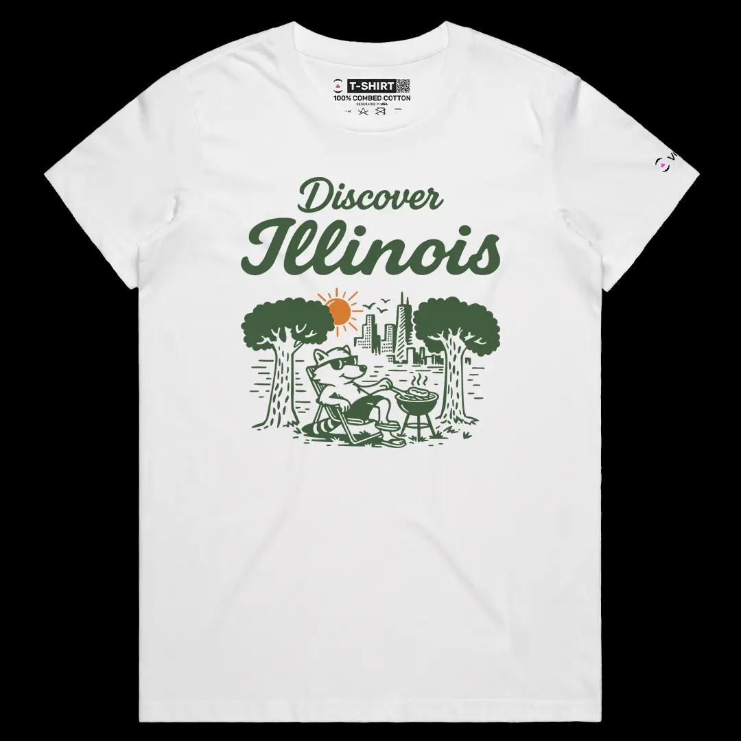 VOICEART White Female Regular Welcome To Illinois Lifestyle Graphic Tee Chicago City Short Cotton T-Shirt for Men and Women