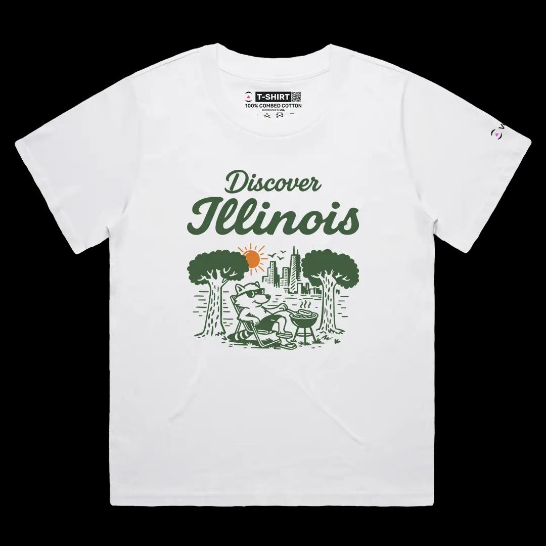 VOICEART White Female Loose Welcome To Illinois Lifestyle Graphic Tee Chicago City Short Cotton T-Shirt for Men and Women