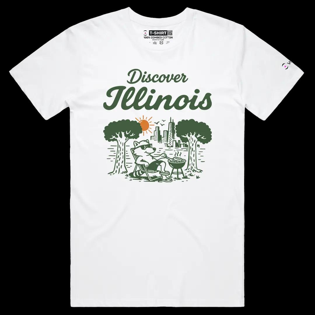 VOICEART White Male Regular Welcome To Illinois Lifestyle Graphic Tee Chicago City Short Cotton T-Shirt for Men and Women
