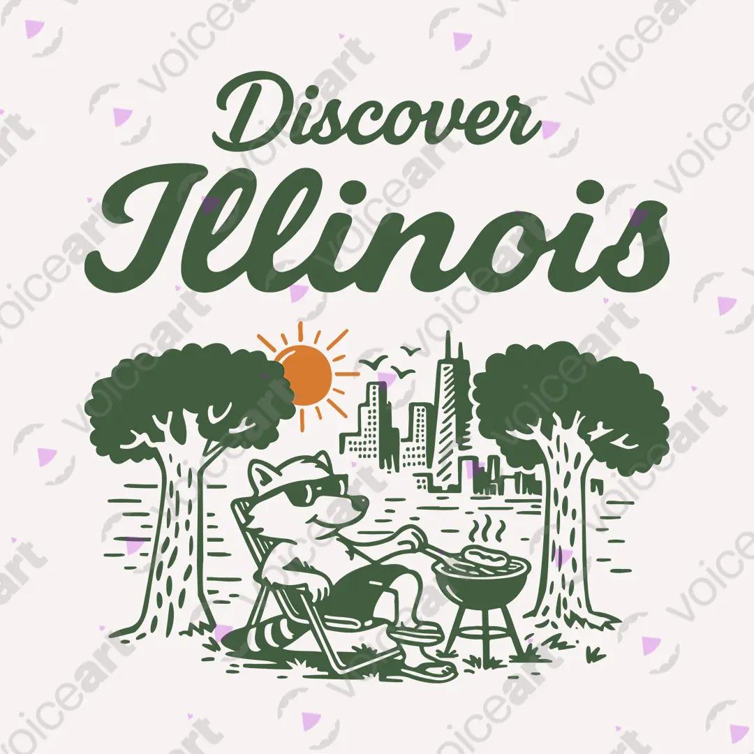 VOICEART White Watermark Welcome To Illinois Lifestyle Graphic Tee Chicago City Short Cotton T-Shirt for Men and Women