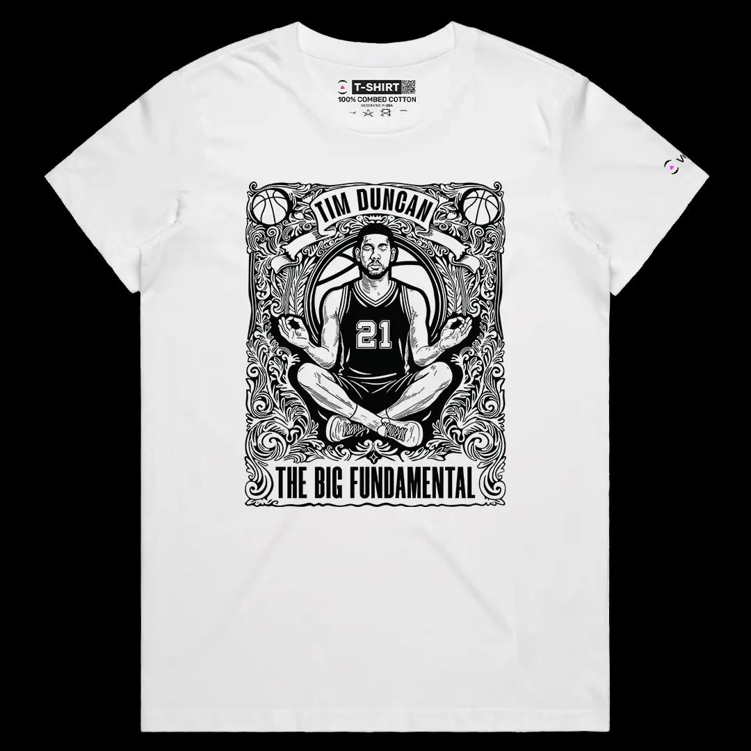 VOICEART White Female Regular Tim The Big Fundamental Sport Graphic Tee for Basketball Fans Short T-Shirt for Men and Women