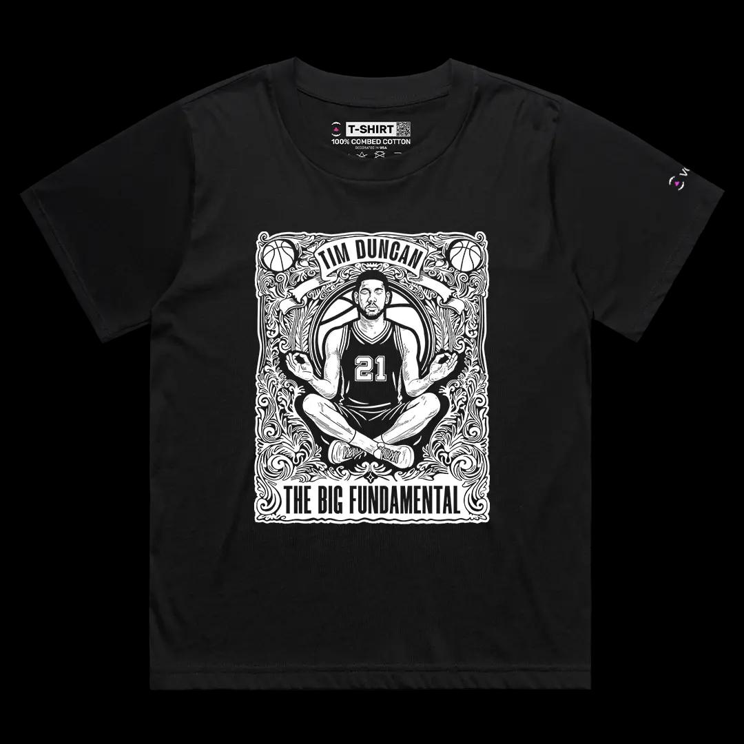 VOICEART Black Female Loose Tim The Big Fundamental Sport Graphic Tee for Basketball Fans Short T-Shirt for Men and Women