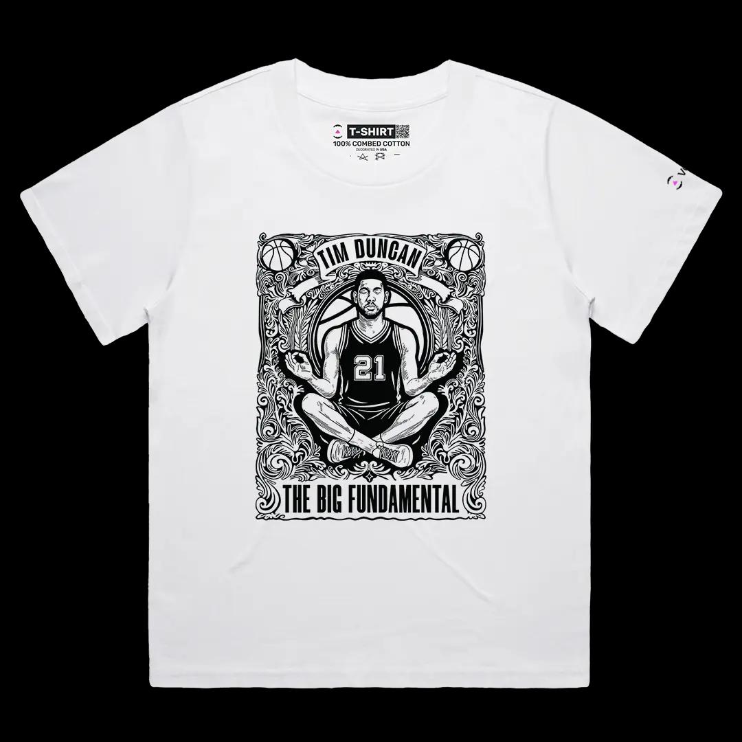 VOICEART White Female Loose Tim The Big Fundamental Sport Graphic Tee for Basketball Fans Short T-Shirt for Men and Women