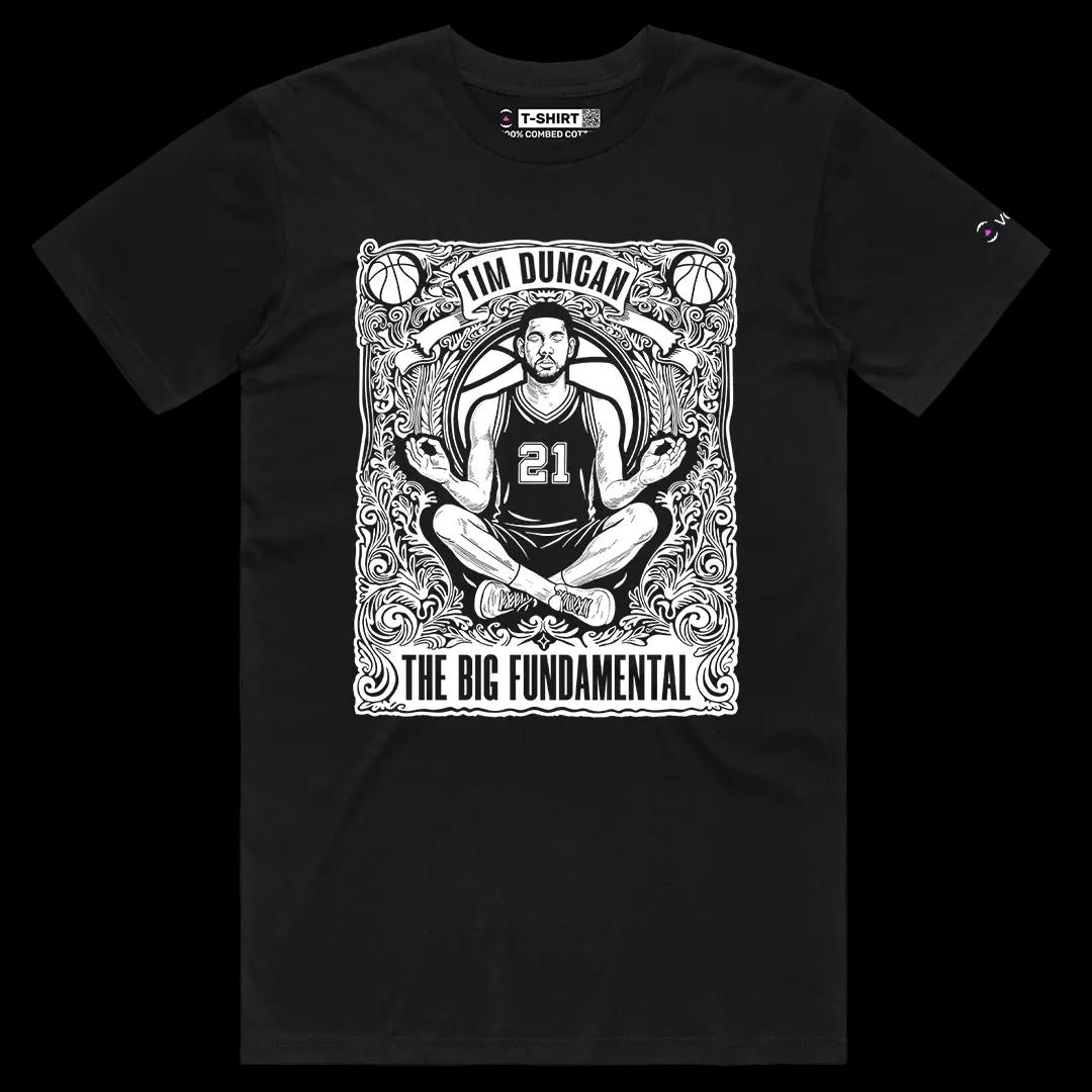 VOICEART Black Male Regular Tim The Big Fundamental Sport Graphic Tee for Basketball Fans Short T-Shirt for Men and Women