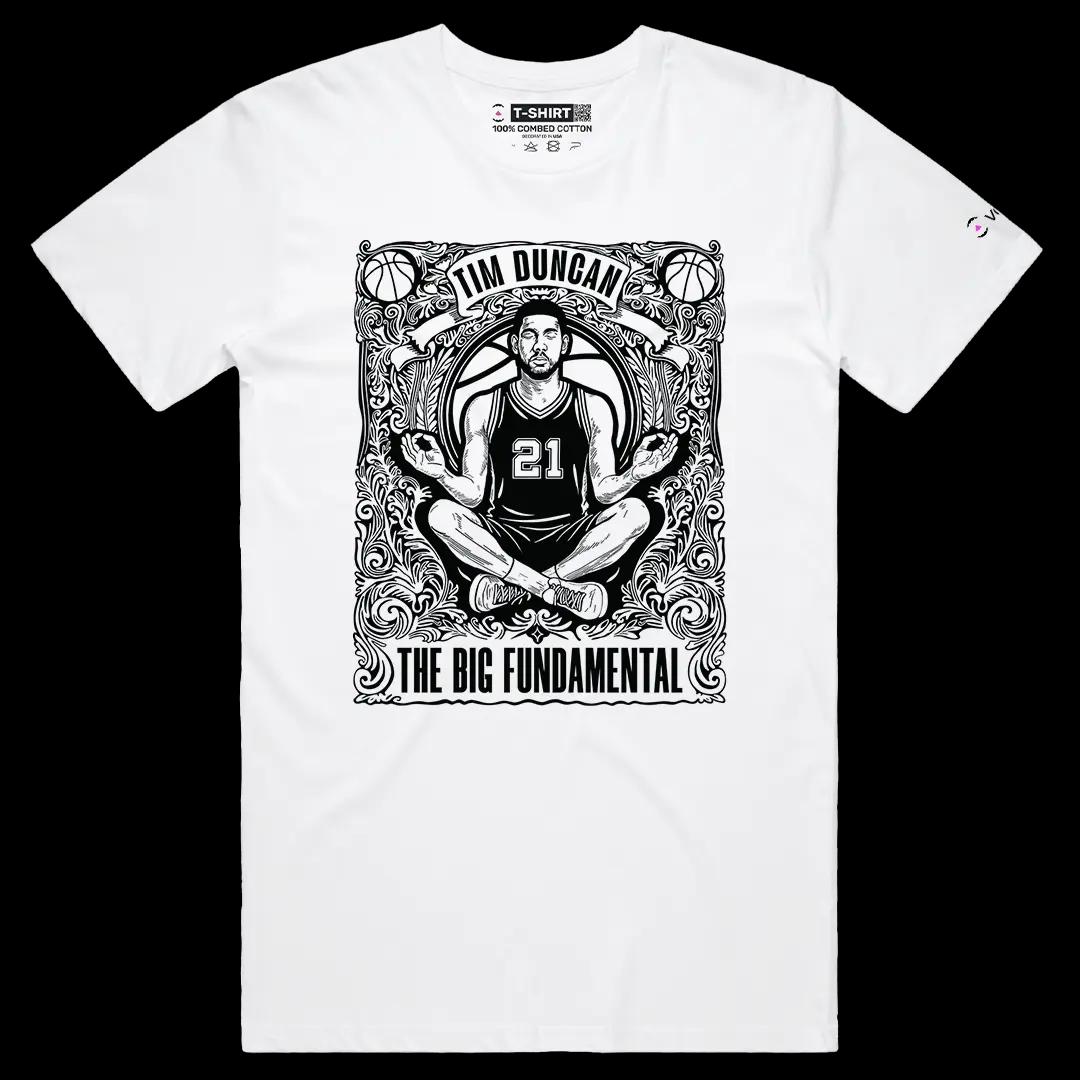 VOICEART White Male Regular Tim The Big Fundamental Sport Graphic Tee for Basketball Fans Short T-Shirt for Men and Women
