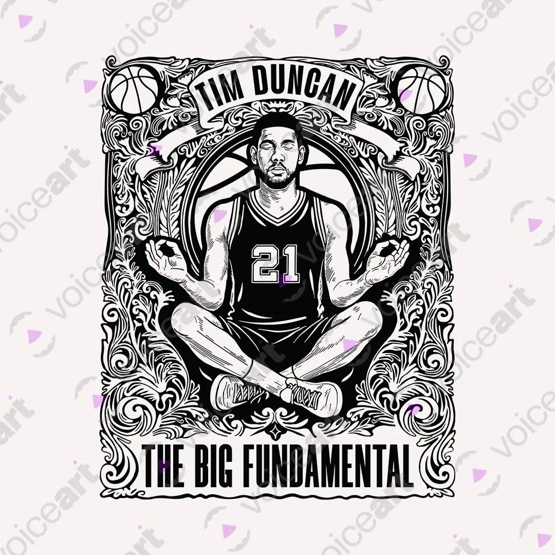 VOICEART White Watermark Tim The Big Fundamental Sport Graphic Tee for Basketball Fans Short T-Shirt for Men and Women