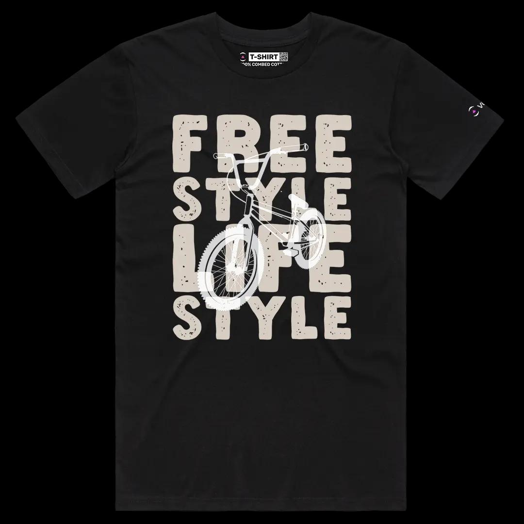 VOICEART Black Male Regular Retro BMX Bicycle Free Style Lifestyle Graphic Tee Short Sleeve Cotton Shirt for Men and Women