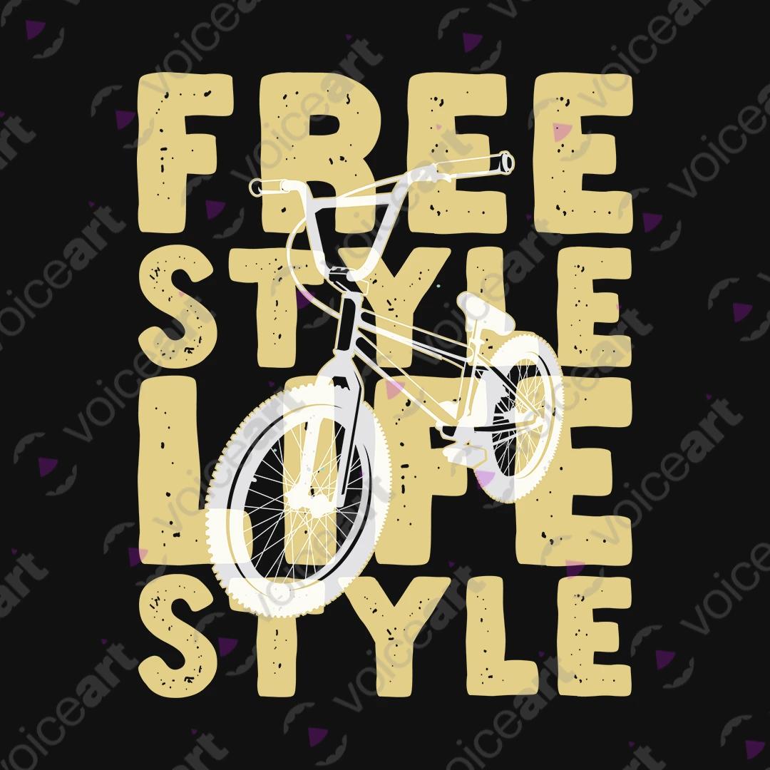 VOICEART Black Watermark Retro BMX Bicycle Free Style Lifestyle Graphic Tee Short Sleeve Cotton Shirt for Men and Women
