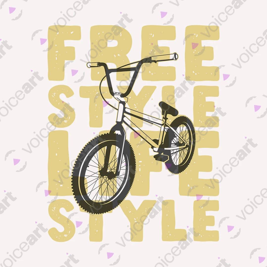 VOICEART White Watermark Retro BMX Bicycle Free Style Lifestyle Graphic Tee Short Sleeve Cotton Shirt for Men and Women