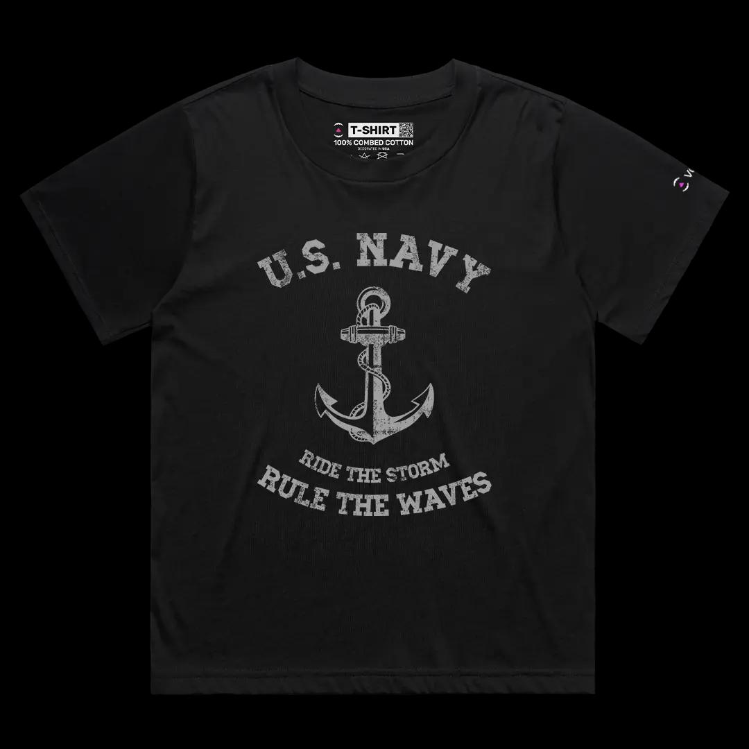 VOICEART Black Female Loose Rule the Waves Patriotic Graphic Tee for Holidays Short Sleeve Cotton T-Shirt for Men and Women