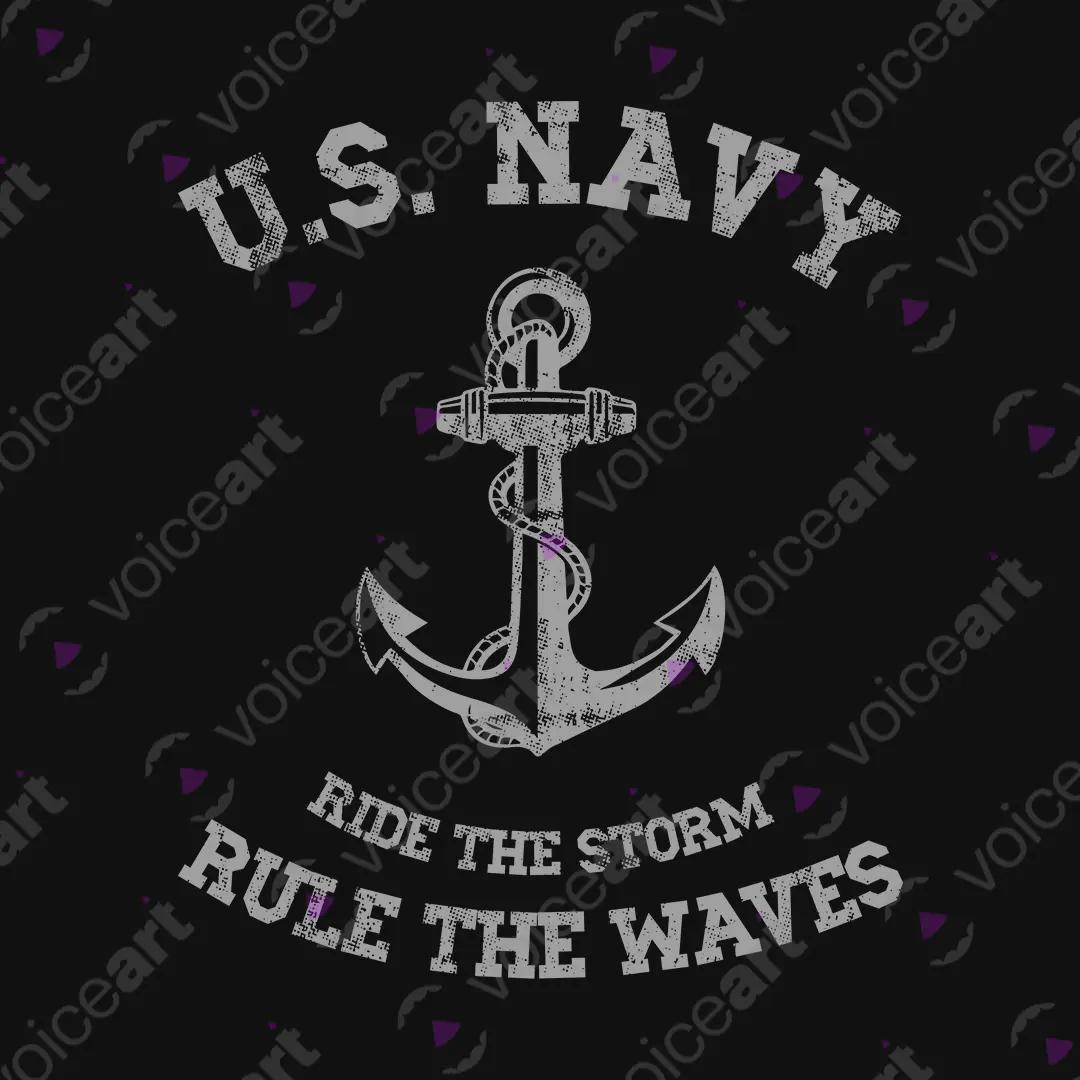 VOICEART Black Watermark Rule the Waves Patriotic Graphic Tee for Holidays Short Sleeve Cotton T-Shirt for Men and Women