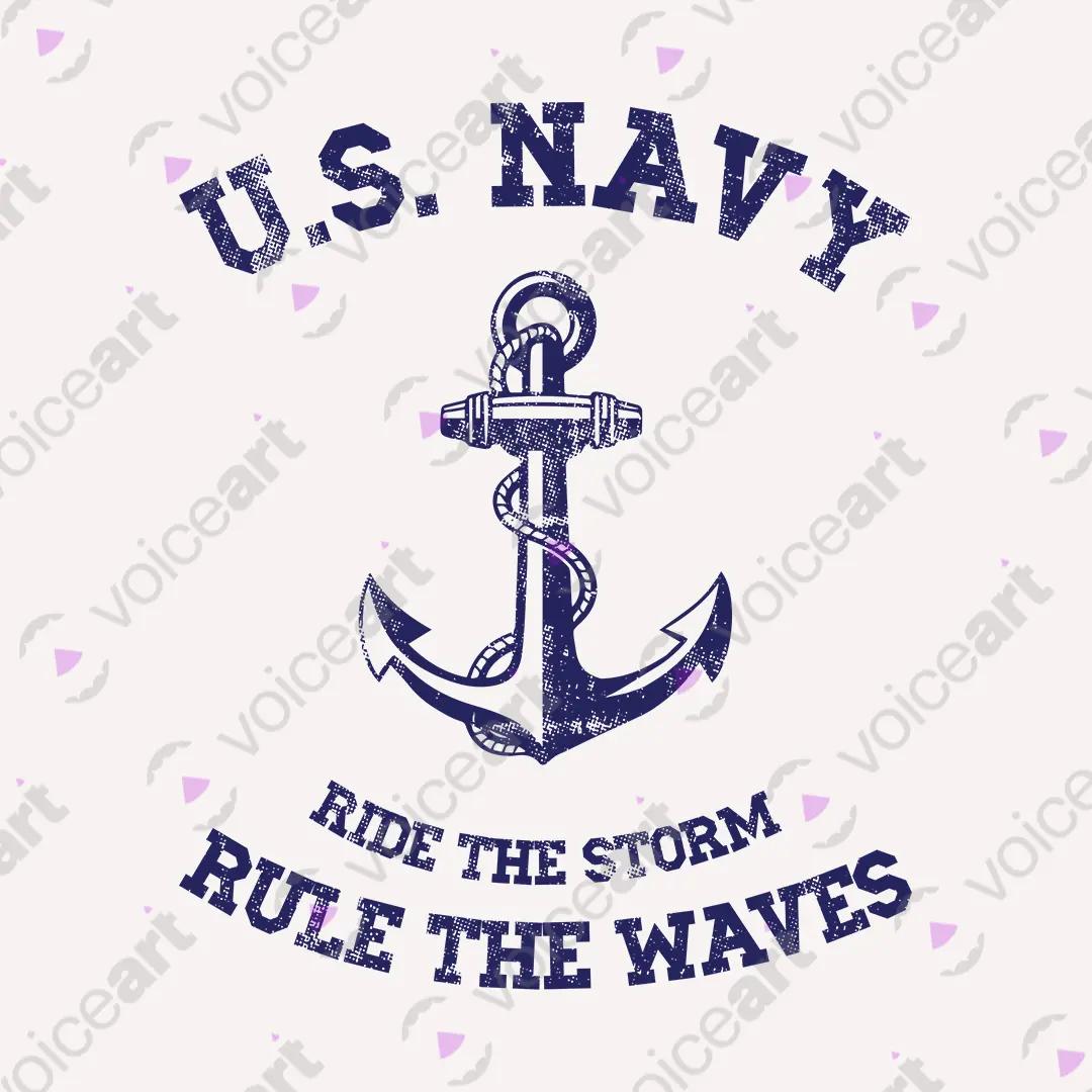 VOICEART White Watermark Rule the Waves Patriotic Graphic Tee for Holidays Short Sleeve Cotton T-Shirt for Men and Women