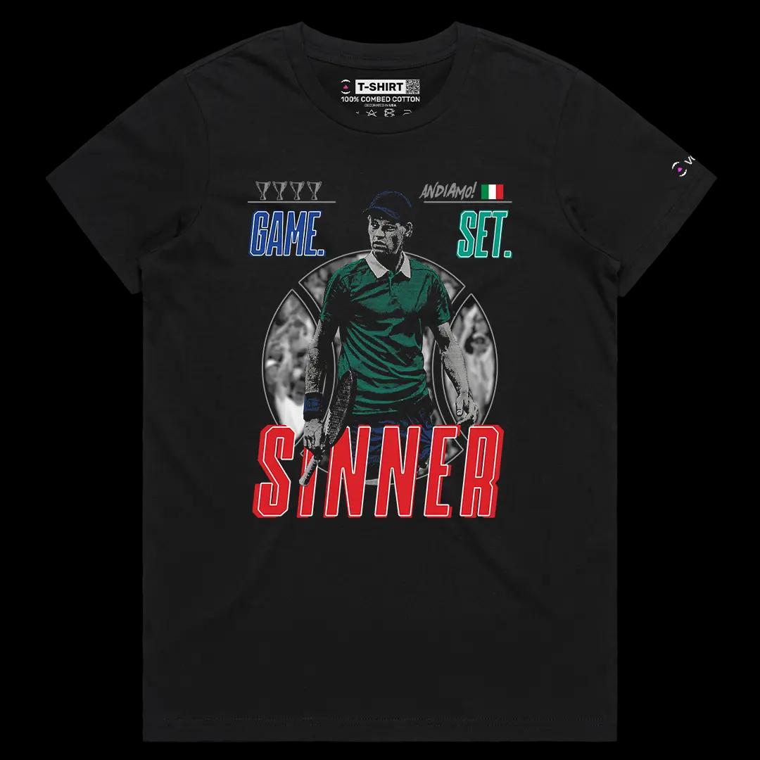 VOICEART Black Female Regular First Racket of Italy Sports Graphic Tee for Tennis Fans Short Sleeve T-Shirt for Men and Women