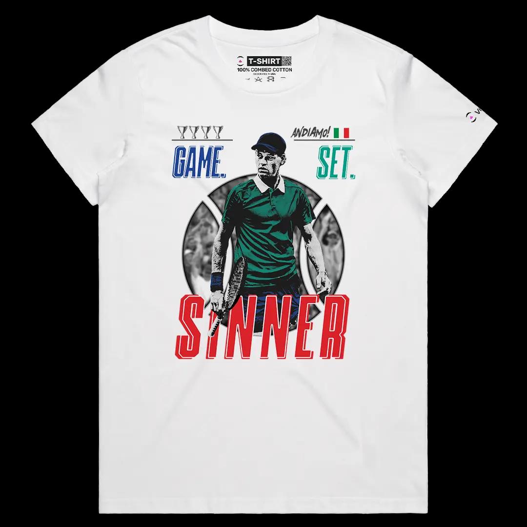 VOICEART White Female Regular First Racket of Italy Sports Graphic Tee for Tennis Fans Short Sleeve T-Shirt for Men and Women