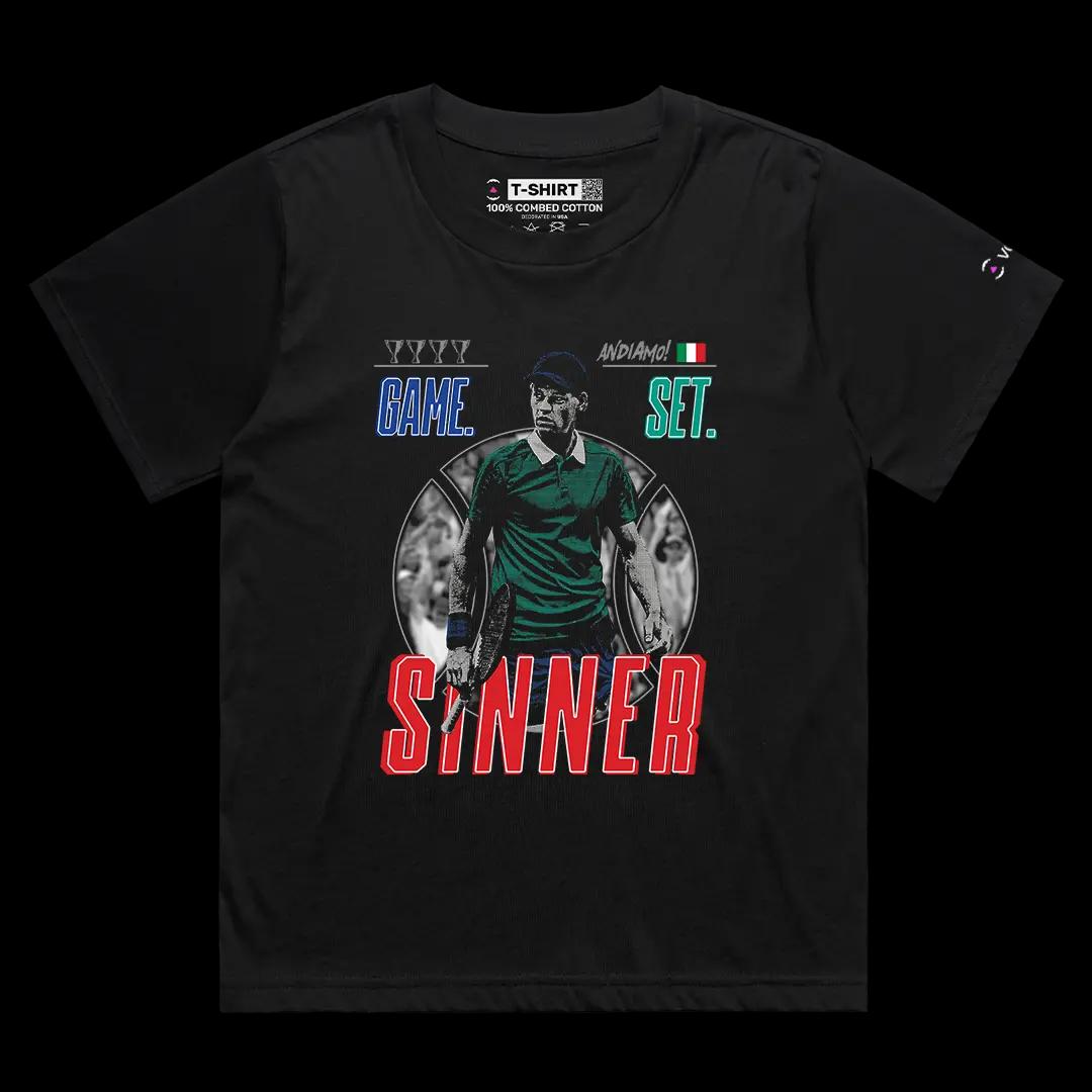 VOICEART Black Female Loose First Racket of Italy Sports Graphic Tee for Tennis Fans Short Sleeve T-Shirt for Men and Women