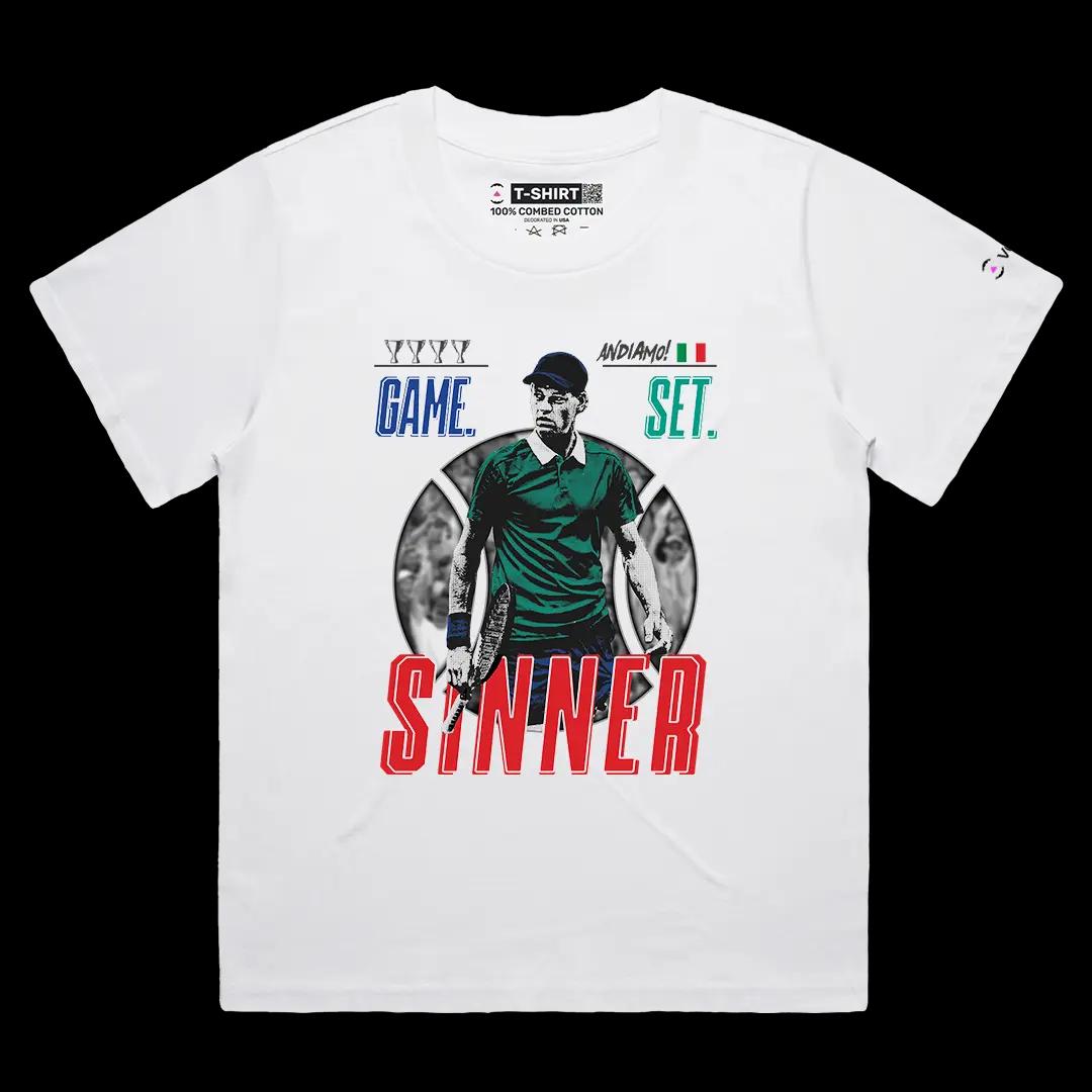 VOICEART White Female Loose First Racket of Italy Sports Graphic Tee for Tennis Fans Short Sleeve T-Shirt for Men and Women