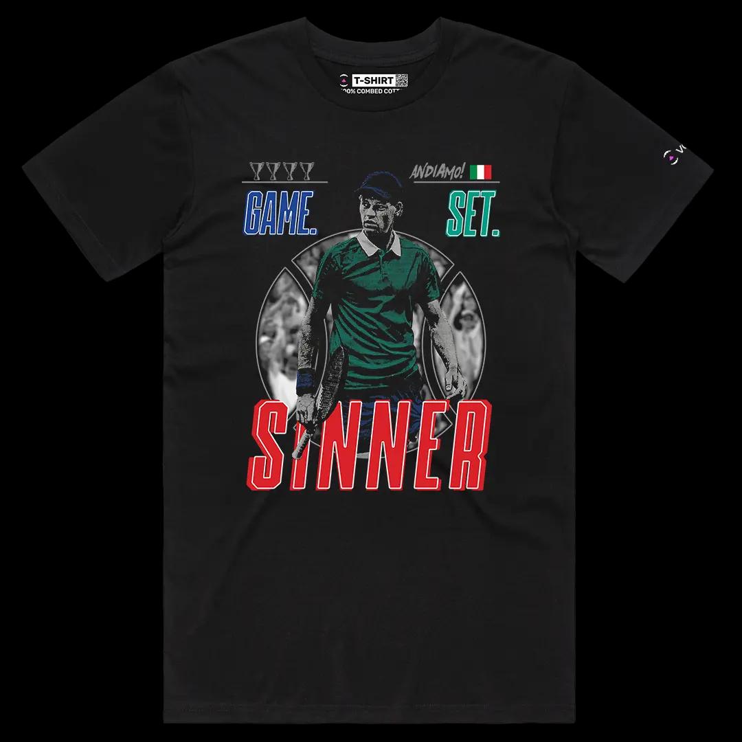 VOICEART Black Male Regular First Racket of Italy Sports Graphic Tee for Tennis Fans Short Sleeve T-Shirt for Men and Women