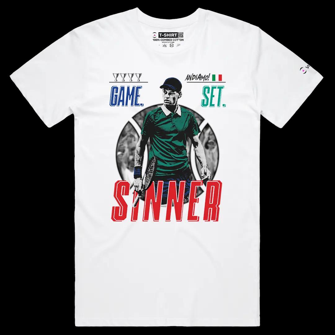 VOICEART White Male Regular First Racket of Italy Sports Graphic Tee for Tennis Fans Short Sleeve T-Shirt for Men and Women