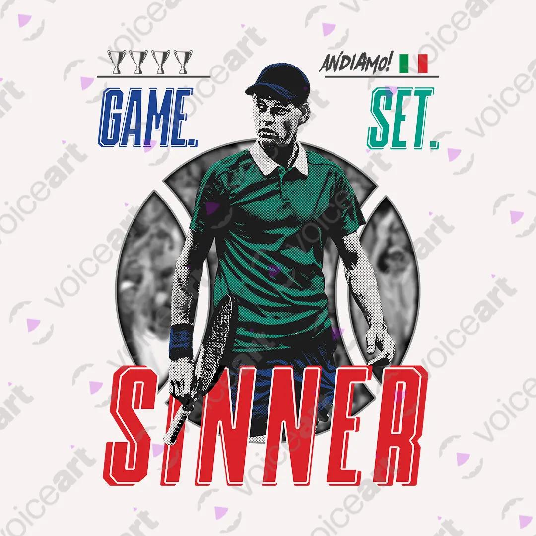 VOICEART White Watermark First Racket of Italy Sports Graphic Tee for Tennis Fans Short Sleeve T-Shirt for Men and Women