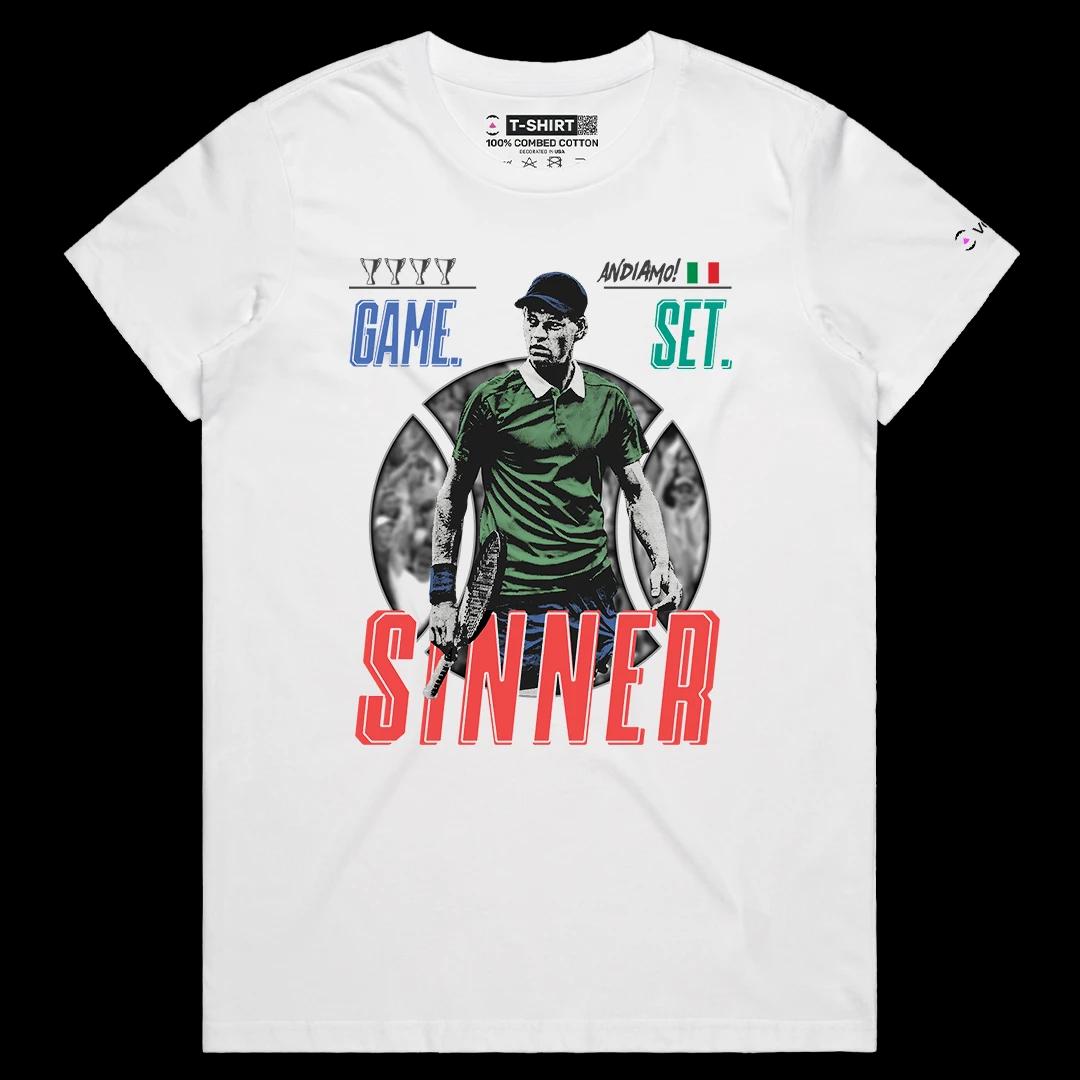 VOICEART White Female Regular First Racket of Italy Sports Graphic Tee for Tennis Fans Short Sleeve T-Shirt for Men and Women