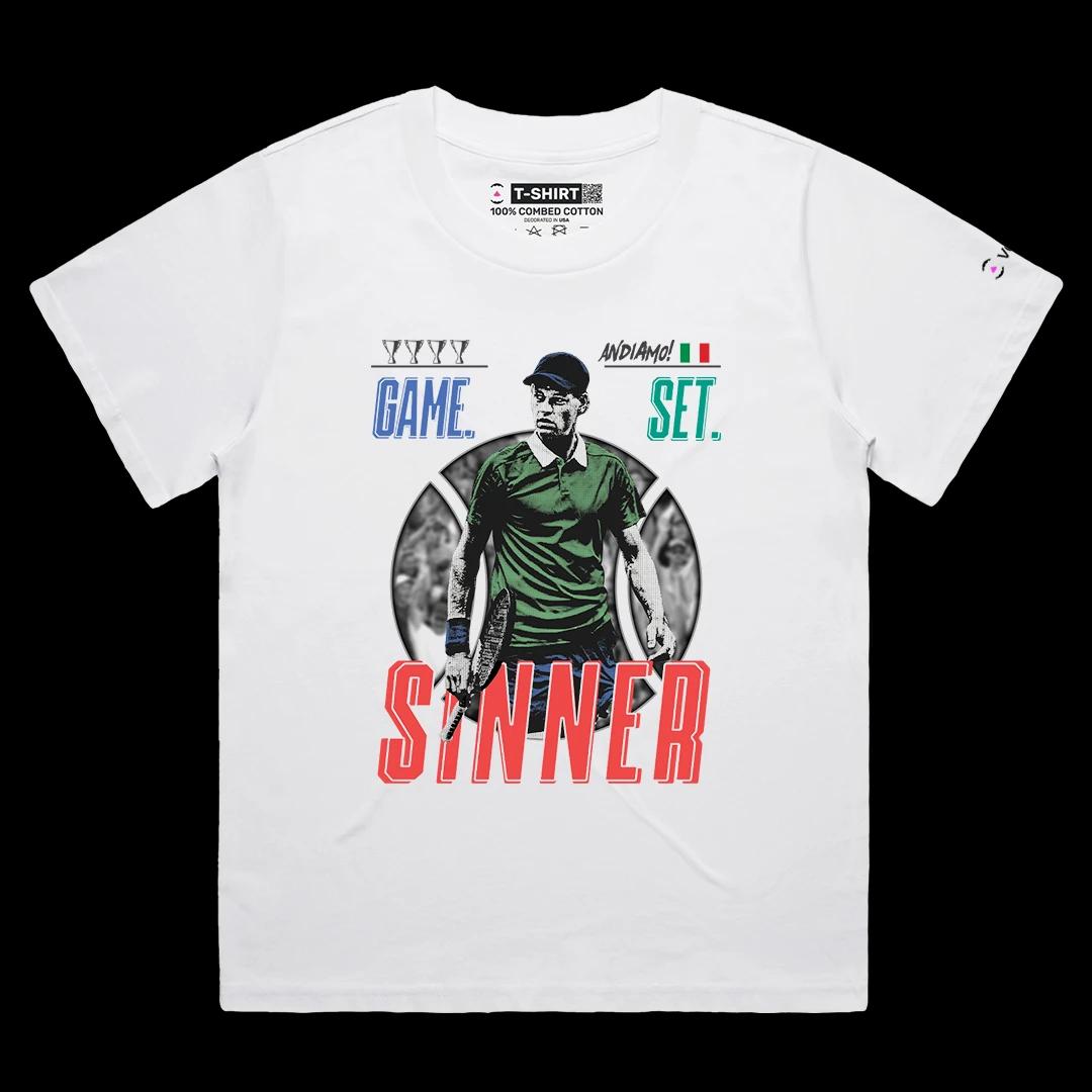 VOICEART White Female Loose First Racket of Italy Sports Graphic Tee for Tennis Fans Short Sleeve T-Shirt for Men and Women