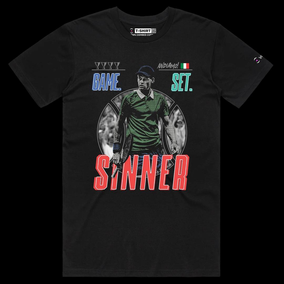 VOICEART Black Male Regular First Racket of Italy Sports Graphic Tee for Tennis Fans Short Sleeve T-Shirt for Men and Women