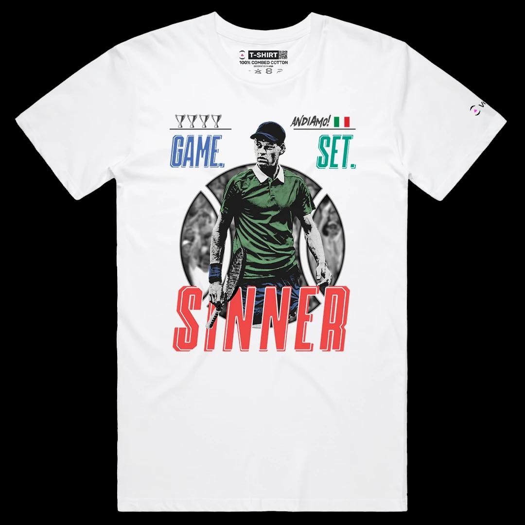 VOICEART White Male Regular First Racket of Italy Sports Graphic Tee for Tennis Fans Short Sleeve T-Shirt for Men and Women