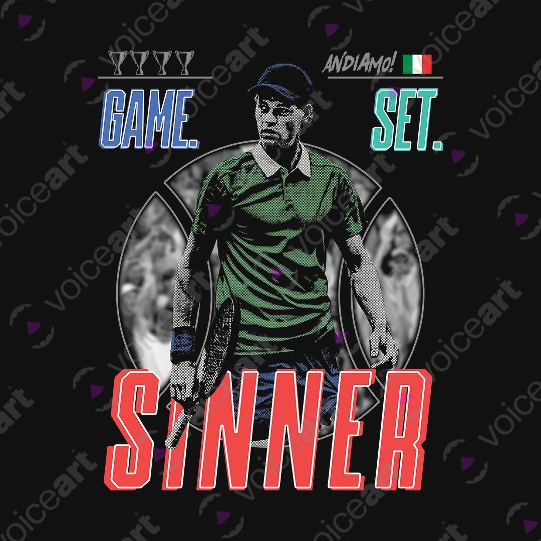 VOICEART Black Watermark First Racket of Italy Sports Graphic Tee for Tennis Fans Short Sleeve T-Shirt for Men and Women