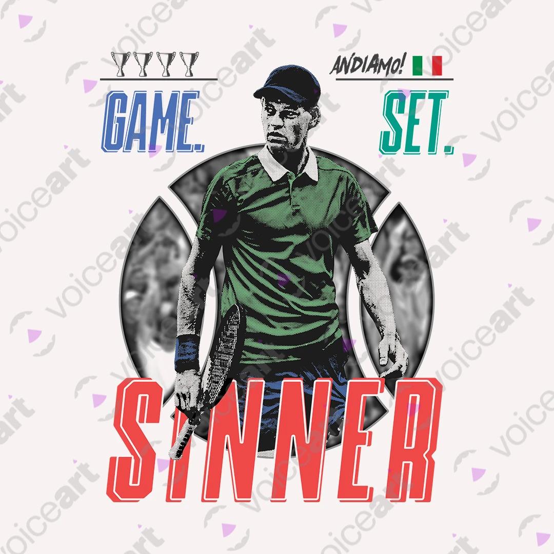 VOICEART White Watermark First Racket of Italy Sports Graphic Tee for Tennis Fans Short Sleeve T-Shirt for Men and Women