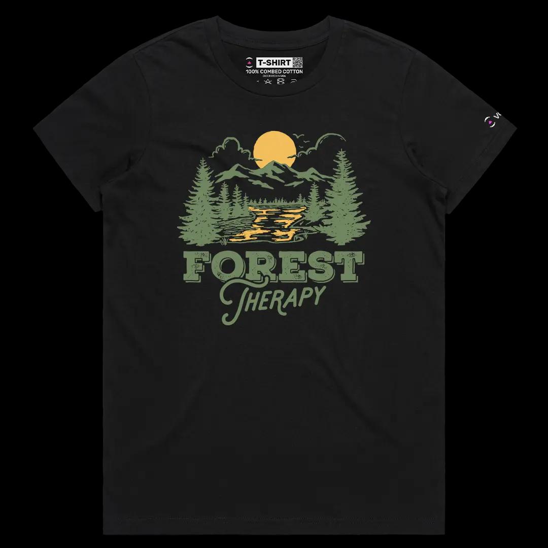 VOICEART Black Female Regular Forest Therapy Lifestyle Graphic Tee for Nature Lovers Short Cotton T-Shirt for Men and Women