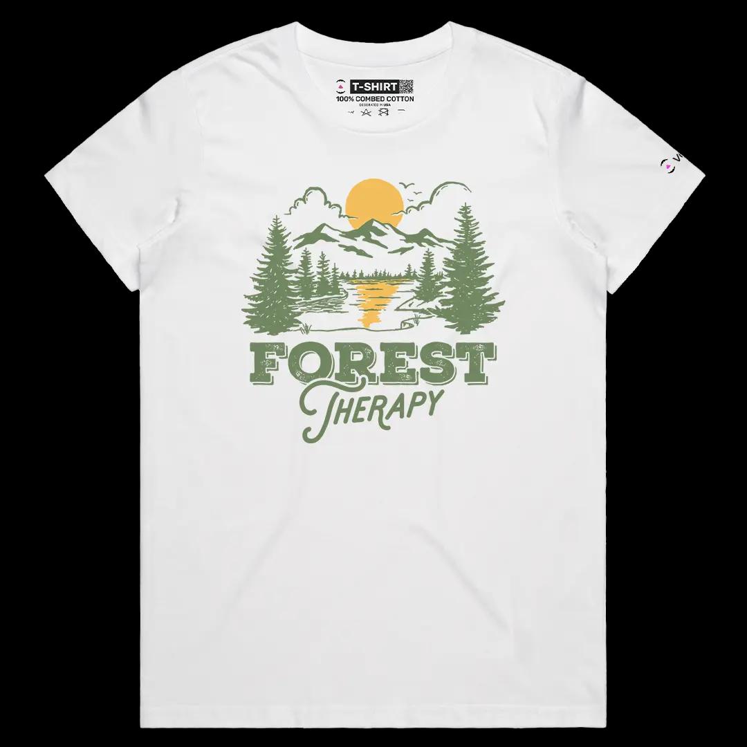VOICEART White Female Regular Forest Therapy Lifestyle Graphic Tee for Nature Lovers Short Cotton T-Shirt for Men and Women