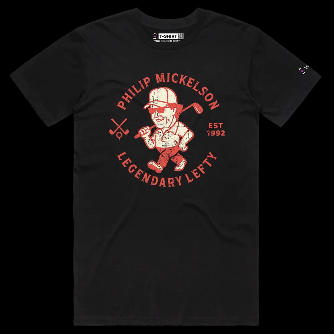 VOICEART Black Male Regular Mickelson Legendary Lefty Sports Graphic Tee for Golf Fans Short Sleeve Shirt for Men and Women