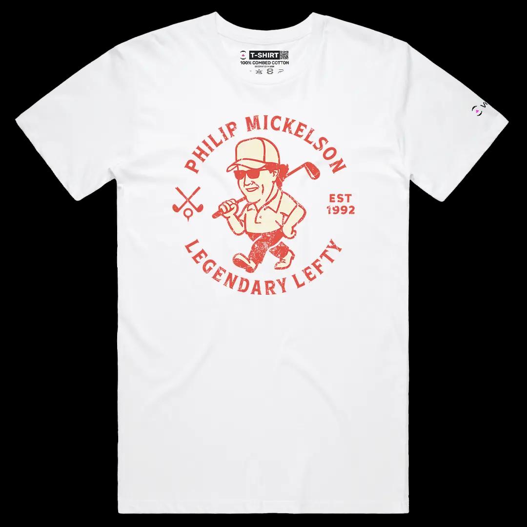 VOICEART White Male Regular Mickelson Legendary Lefty Sports Graphic Tee for Golf Fans Short Sleeve Shirt for Men and Women