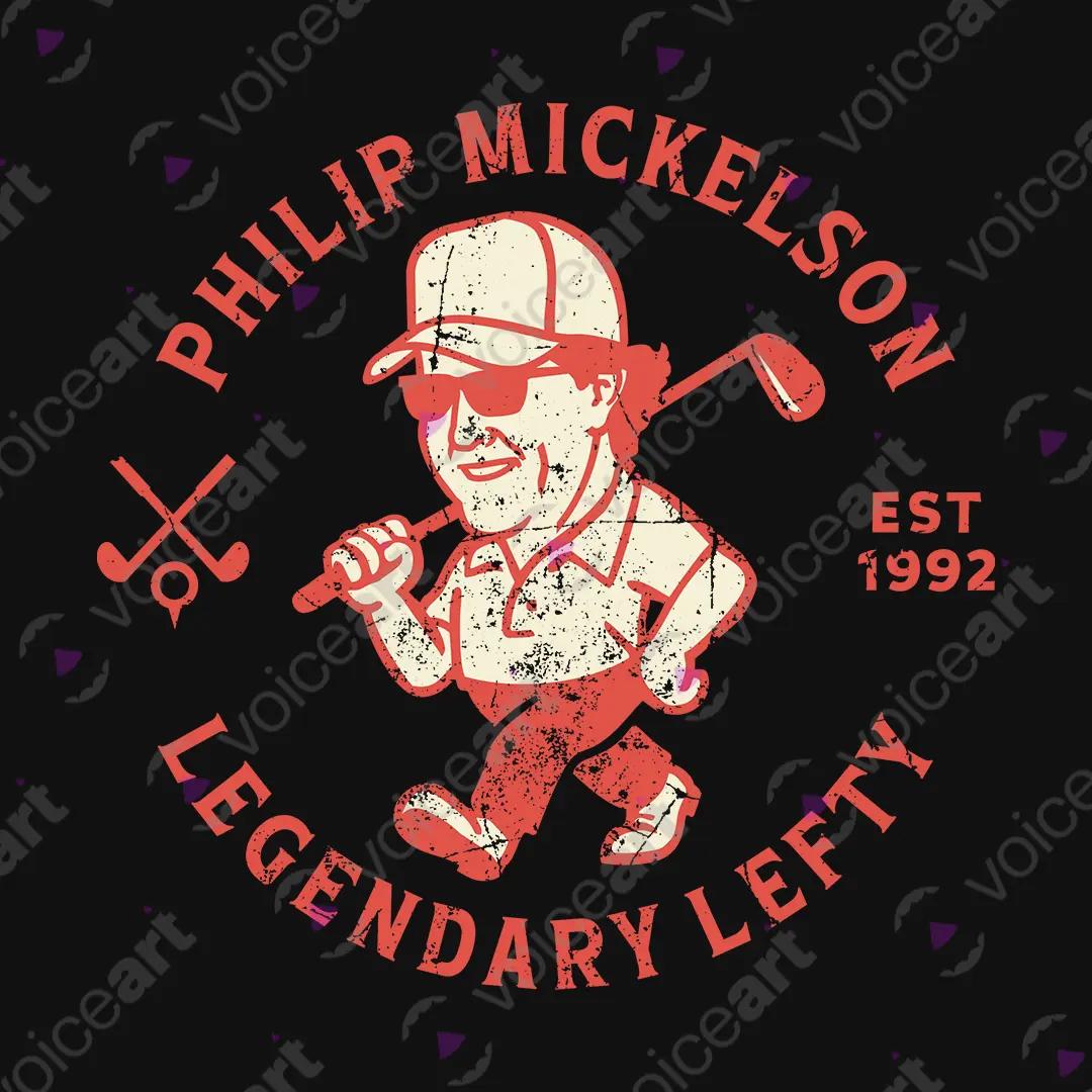 VOICEART Black Watermark Mickelson Legendary Lefty Sports Graphic Tee for Golf Fans Short Sleeve Shirt for Men and Women