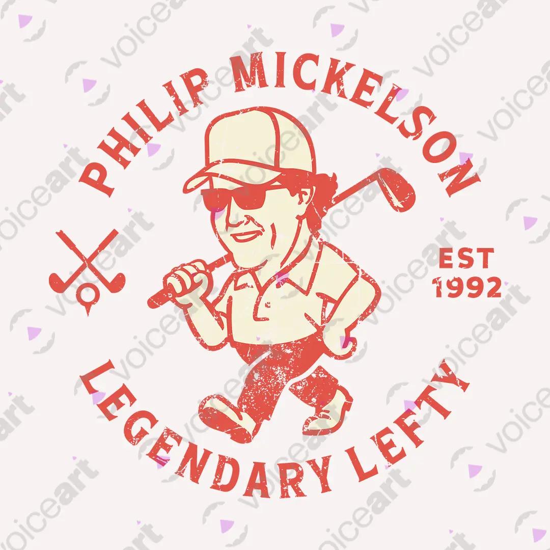 VOICEART White Watermark Mickelson Legendary Lefty Sports Graphic Tee for Golf Fans Short Sleeve Shirt for Men and Women