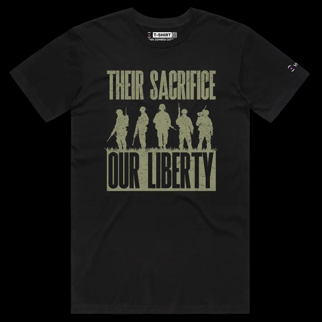 VOICEART Black Male Regular Liberty & Sacrifice Patriotic Graphic Tee for Memorial Day Short Sleeve Shirt for Men and Women