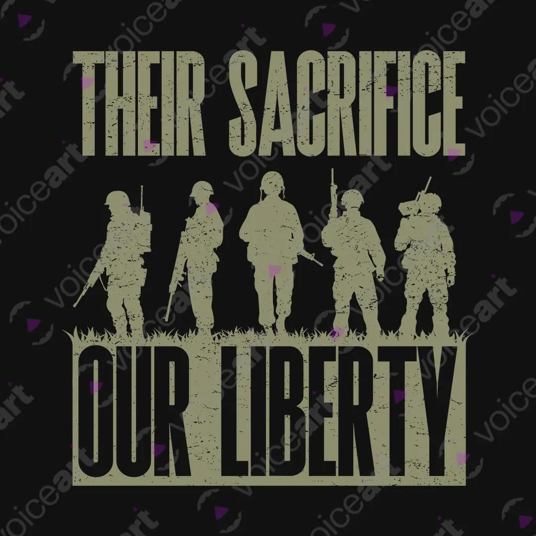 VOICEART Black Watermark Liberty & Sacrifice Patriotic Graphic Tee for Memorial Day Short Sleeve Shirt for Men and Women
