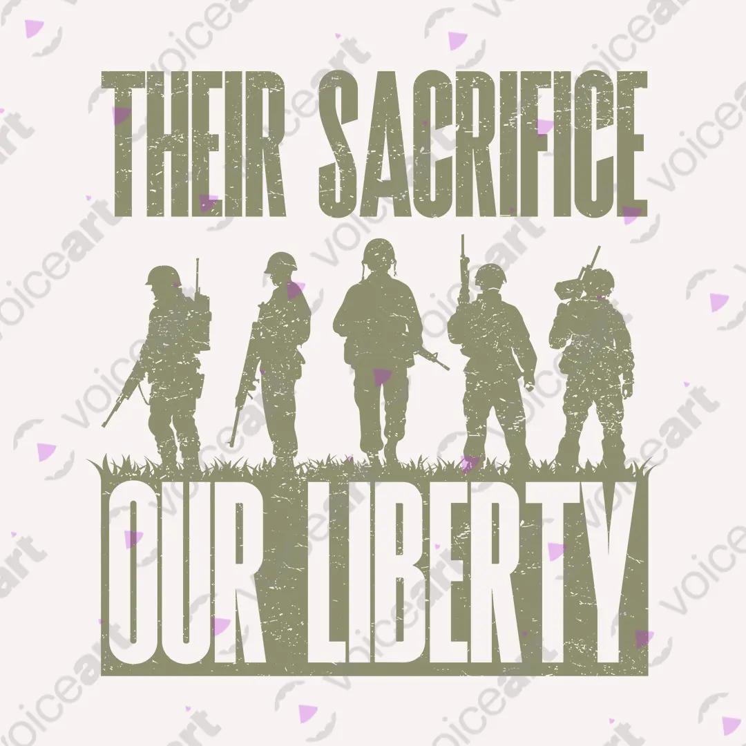 VOICEART White Watermark Liberty & Sacrifice Patriotic Graphic Tee for Memorial Day Short Sleeve Shirt for Men and Women