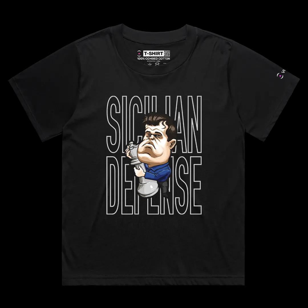 VOICEART Black Female Loose Carlsen Sicilian Defense Sports Graphic Tee for Chess Fans Short Sleeve Shirt for Men and Women