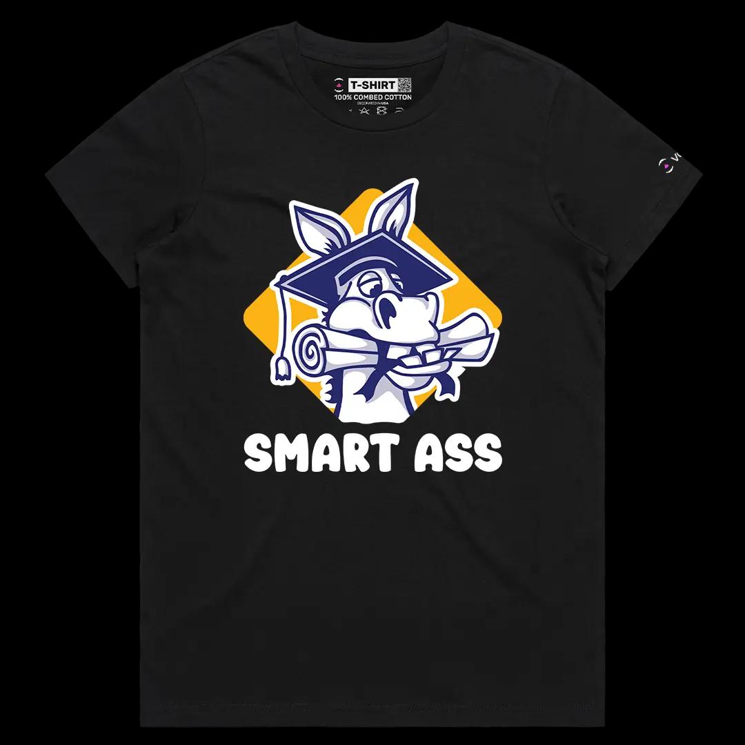 VOICEART Black Female Regular Donkey with a Diploma Funny Animals Graphic Tee Short Combed Cotton T-Shirt for Men and Women
