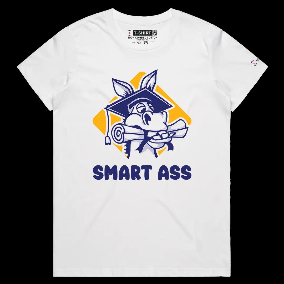 VOICEART White Female Regular Donkey with a Diploma Funny Animals Graphic Tee Short Combed Cotton T-Shirt for Men and Women