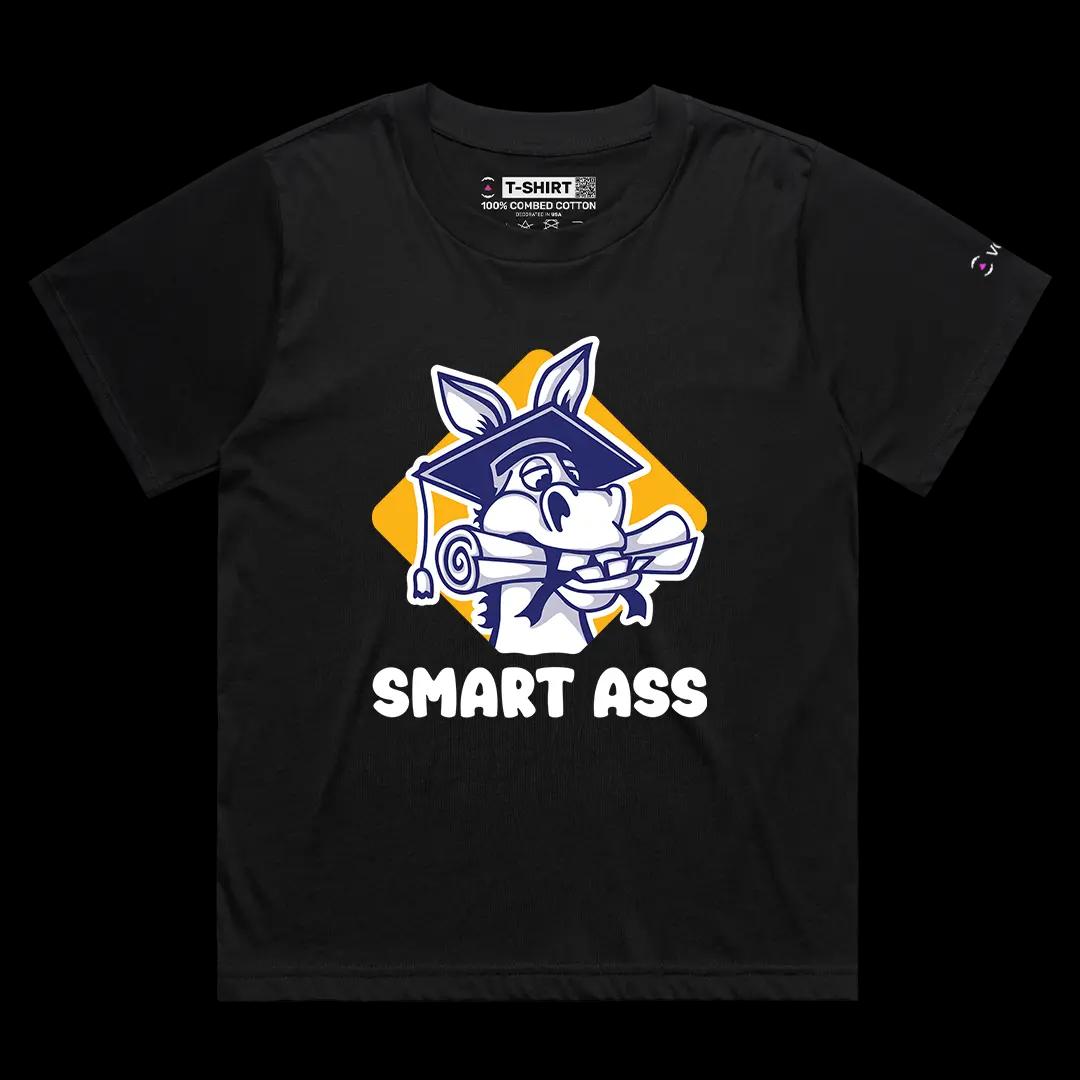 VOICEART Black Female Loose Donkey with a Diploma Funny Animals Graphic Tee Short Combed Cotton T-Shirt for Men and Women