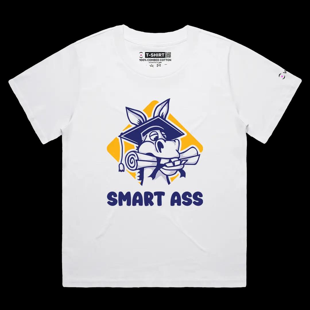 VOICEART White Female Loose Donkey with a Diploma Funny Animals Graphic Tee Short Combed Cotton T-Shirt for Men and Women