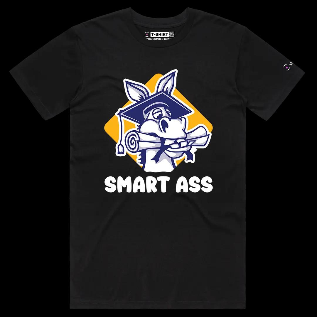 VOICEART Black Male Regular Donkey with a Diploma Funny Animals Graphic Tee Short Combed Cotton T-Shirt for Men and Women